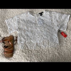 Lace Crop Top with Fringe